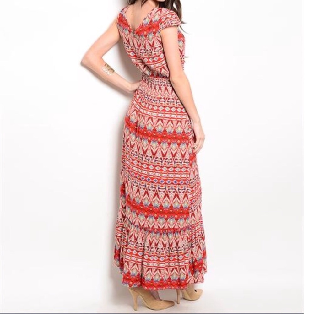 Red Orange Printed Maxi Dress - Picture 3 of 3
